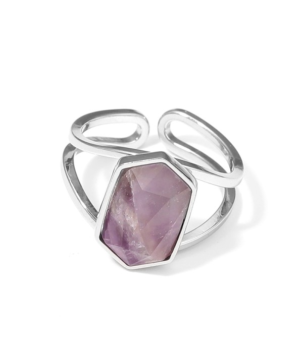 Anillo plateado ajustable con hexágono de piedra natural