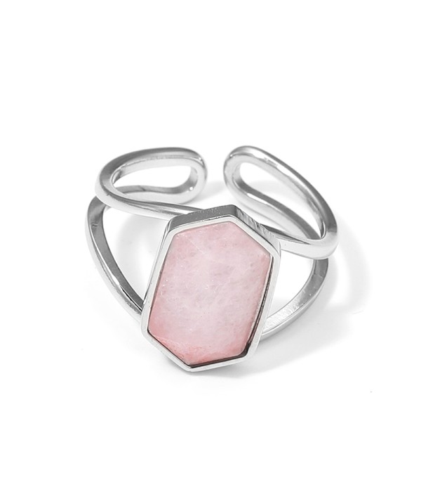 Anillo plateado ajustable con hexágono de piedra natural