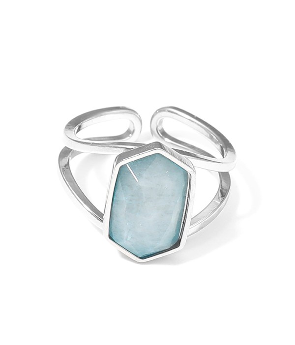 Anillo plateado ajustable con hexágono de piedra natural