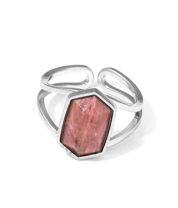 Anillo plateado ajustable con hexágono de piedra natural