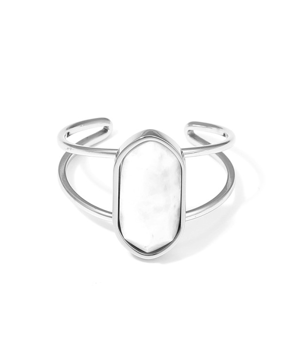 Anillo plateado ajustable con hexágono de piedra natural