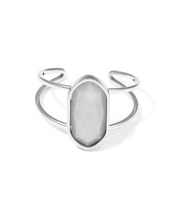 Anillo plateado ajustable con hexágono de piedra natural