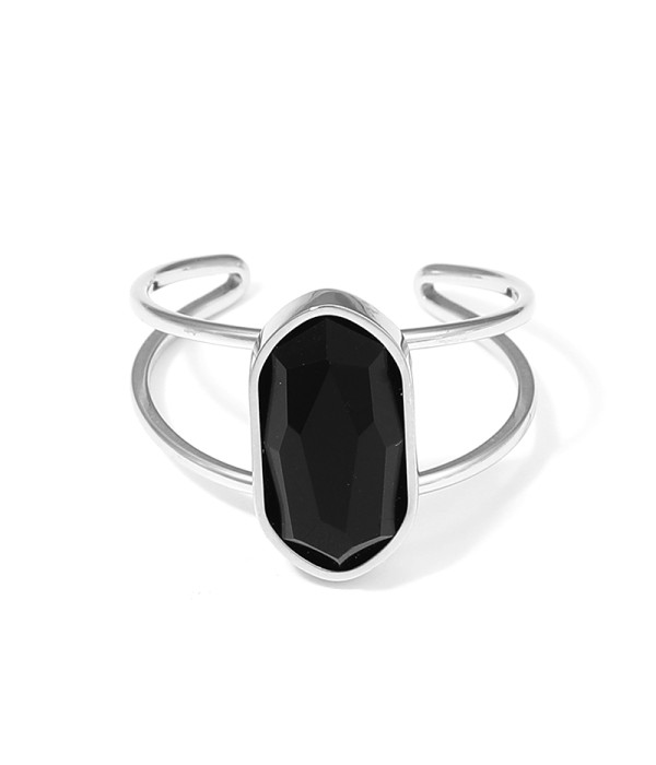 Anillo plateado ajustable con hexágono de piedra natural