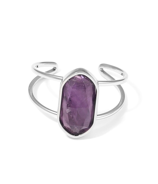 Anillo plateado ajustable con hexágono de piedra natural