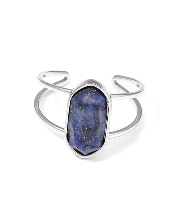 Anillo plateado ajustable con hexágono de piedra natural