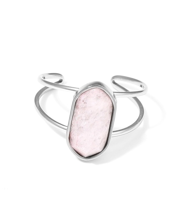 Anillo plateado ajustable con hexágono de piedra natural