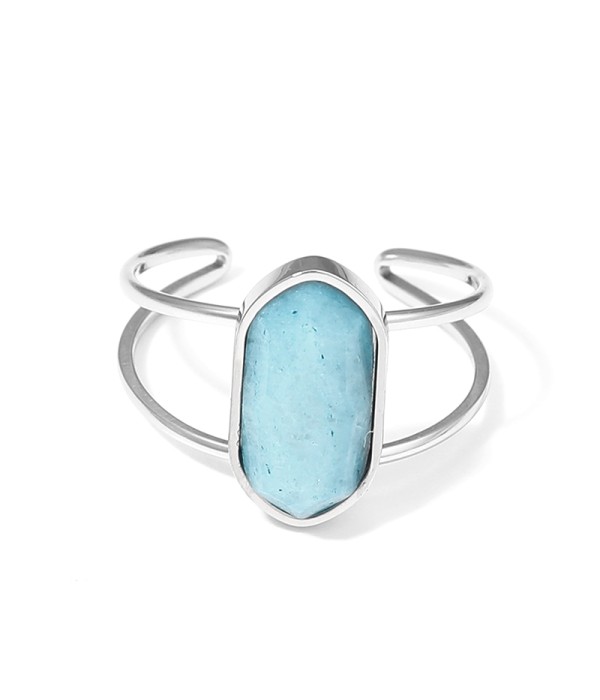 Anillo plateado ajustable con hexágono de piedra natural