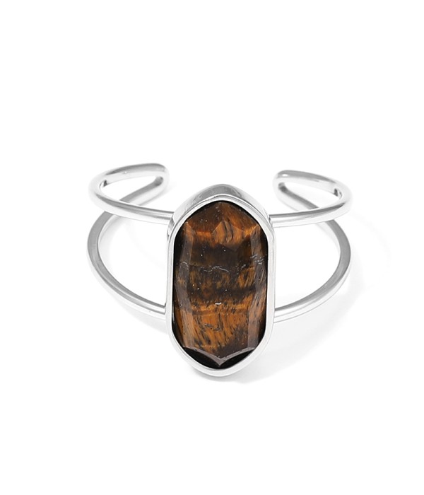 Anillo plateado ajustable con hexágono de piedra natural