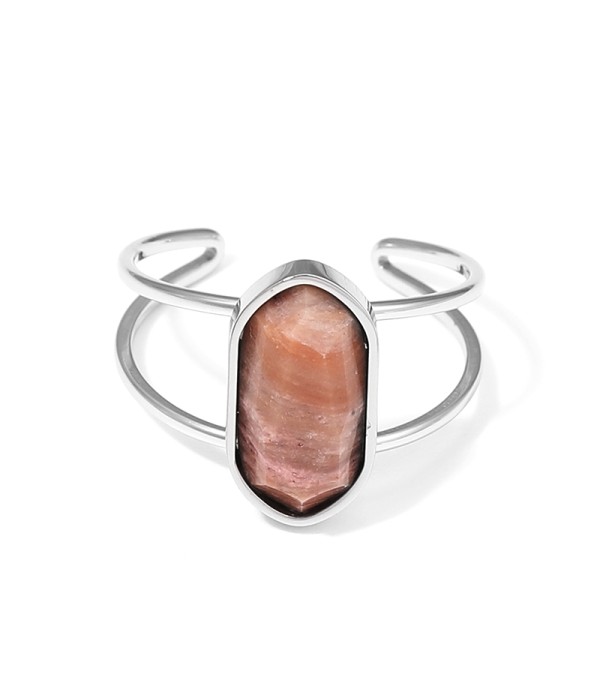 Anillo plateado ajustable con hexágono de piedra natural