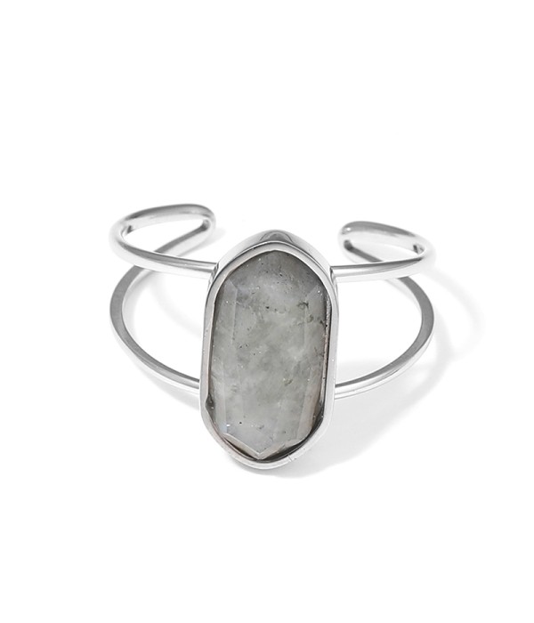 Anillo plateado ajustable con hexágono de piedra natural