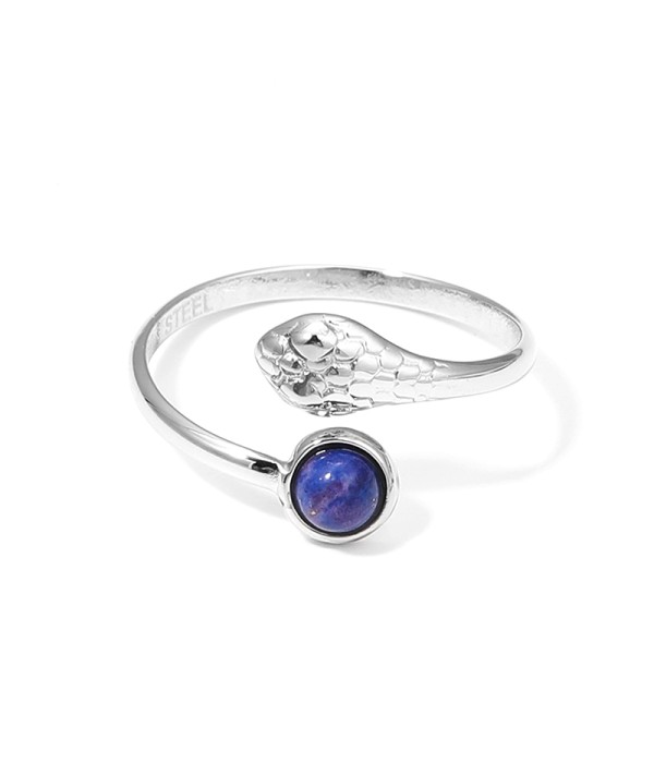 Anillo plateado con cabeza de serpiente y piedra