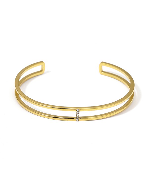 Pulsera rígida abierta dorada de doble aro con circonitas