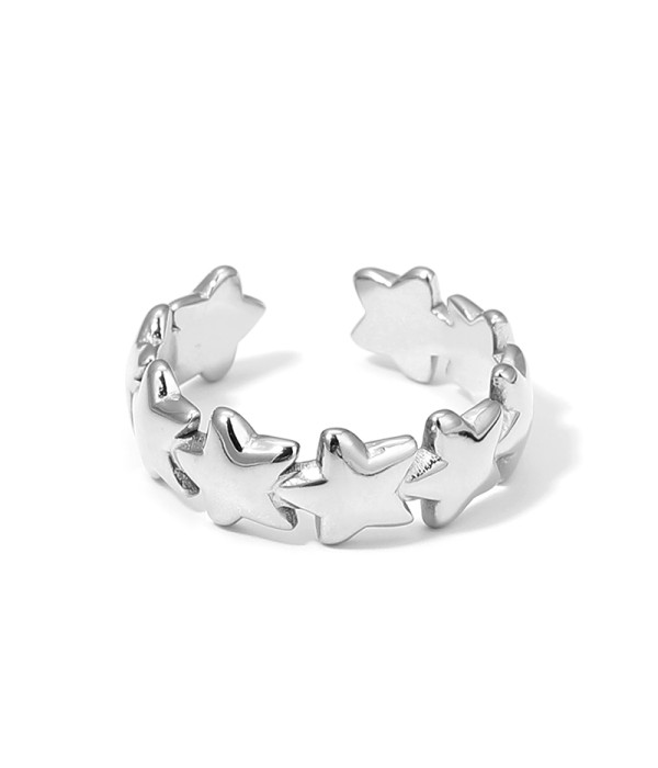 Anillo abierto plateado de estrellas