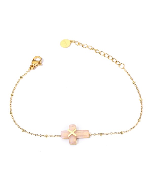 Pulseras doradas con cruz multicolores