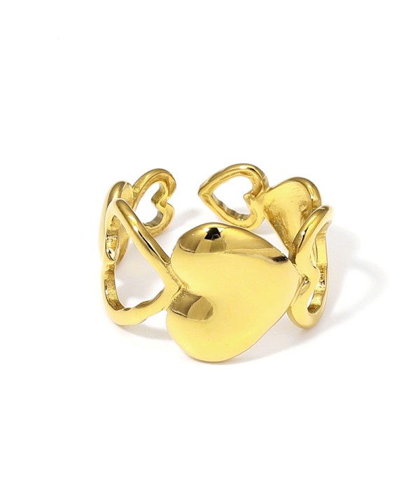 Anillo abierto con corazones calados y sólidos
