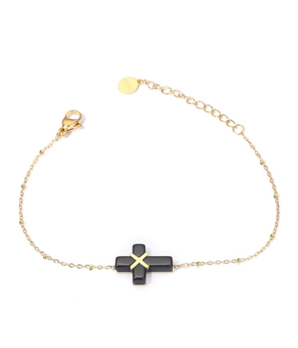 Pulseras doradas con cruz multicolores