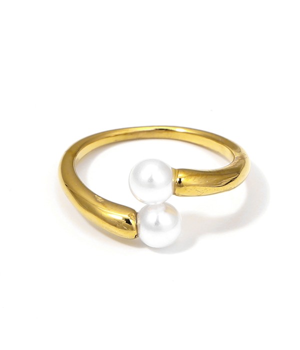 Anillo abierto dorado con doble perla