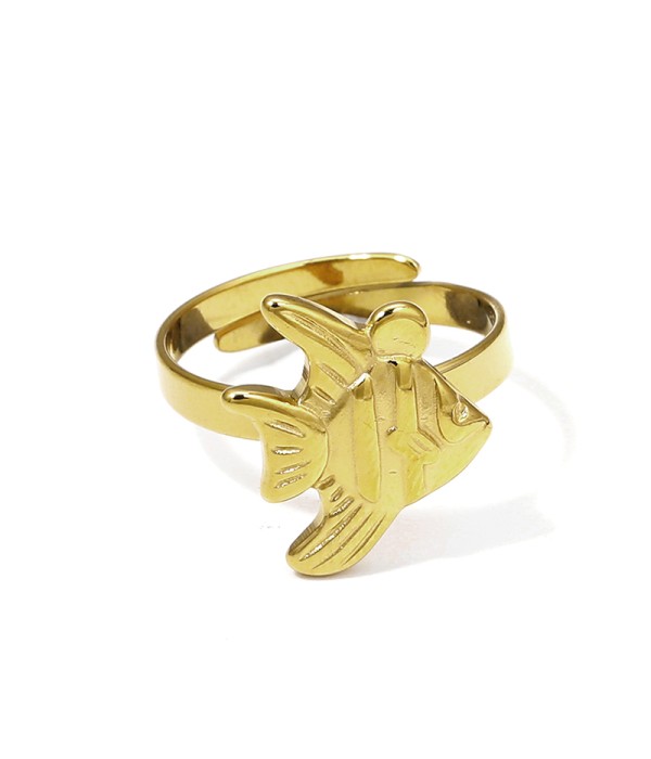 Anillo abierto dorado con pez tropical