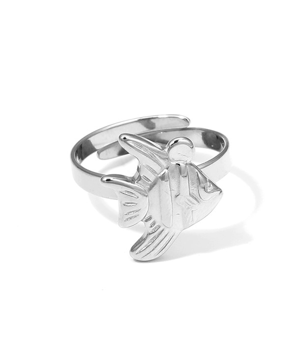 Anillo abierto plateado con pez tropical