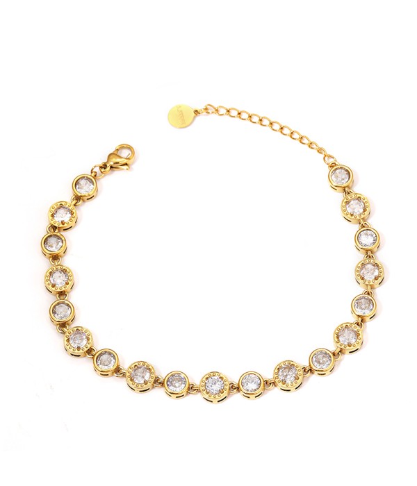 Pulsera dorada con circonitas redondas