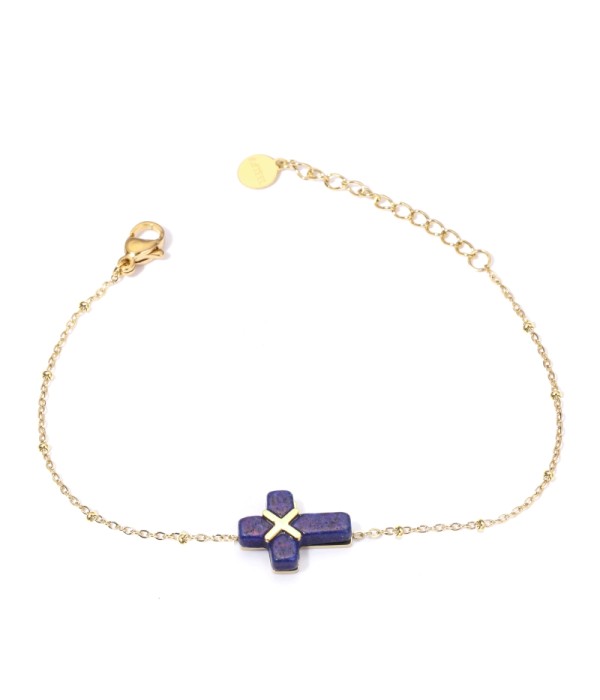 Pulseras doradas con cruz multicolores