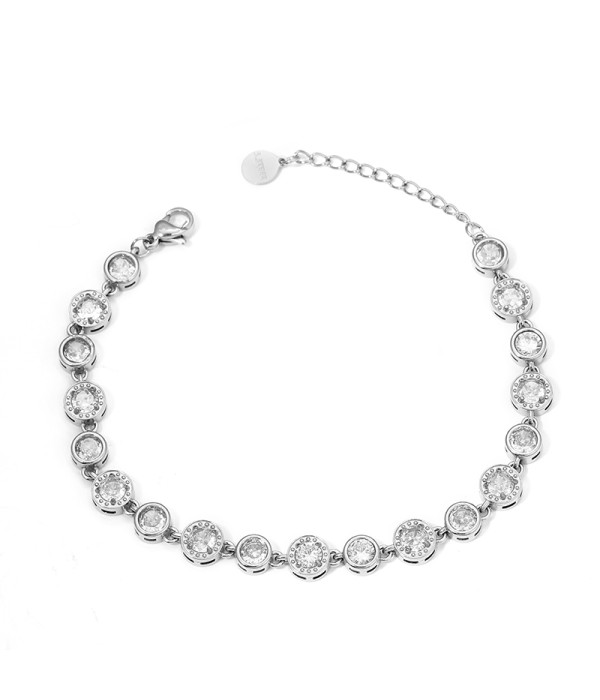 Pulsera plateada con circonitas redondas