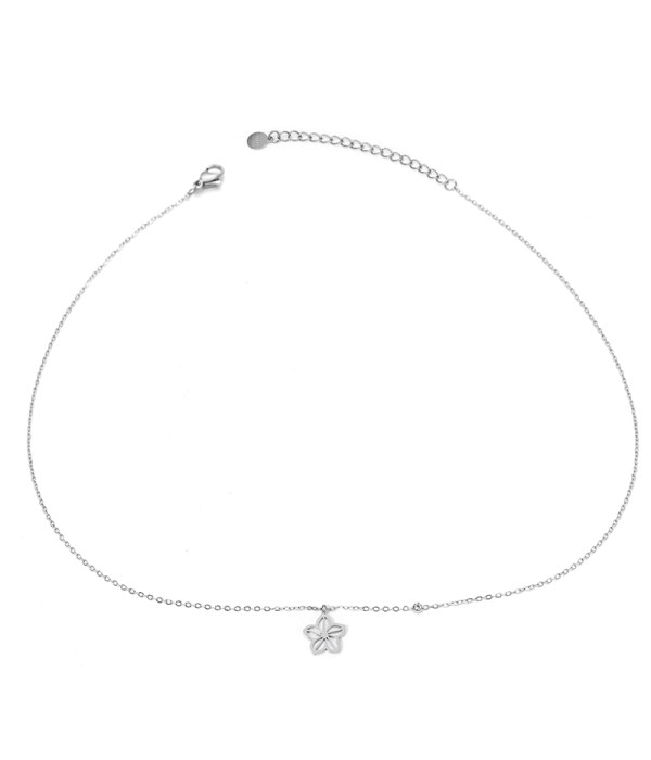 Collar plateado con colgante de flor con base nácar