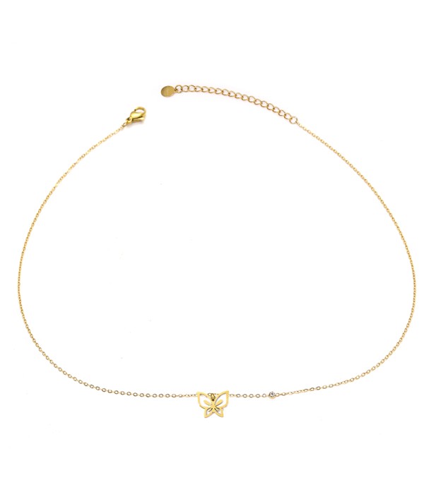 Collar dorado con colgante de mariposa con base nácar