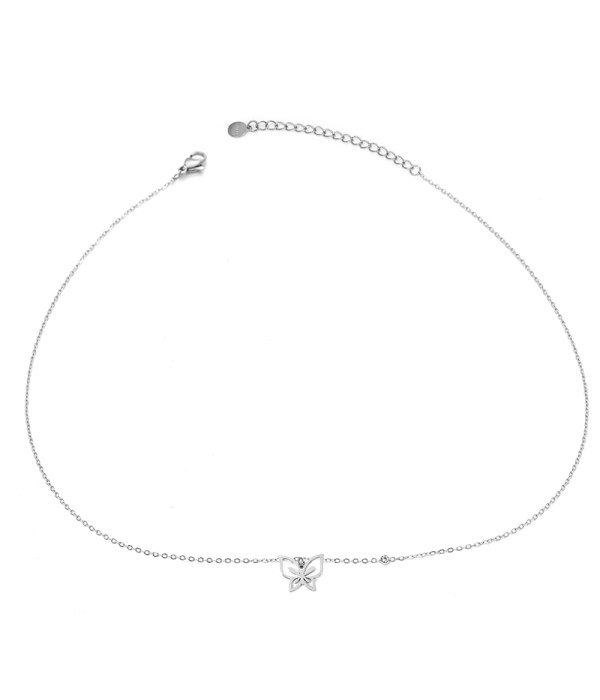 Collar plateado con colgante de mariposa con base nácar