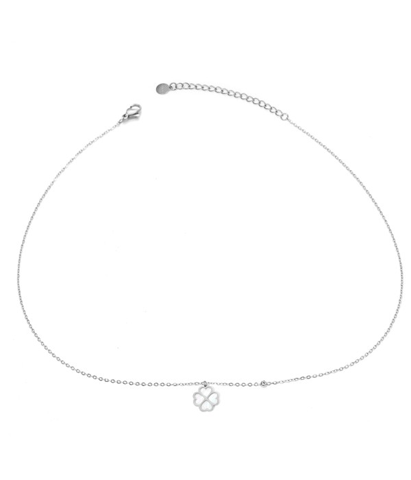 Collar plateado con colgante de trébol de hojas de...
