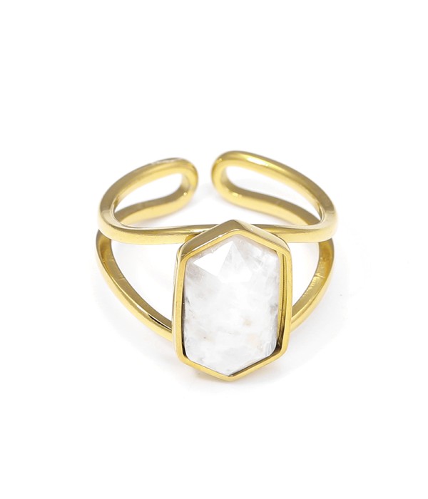 Anillo dorado ajustable con hexágono de piedra natural