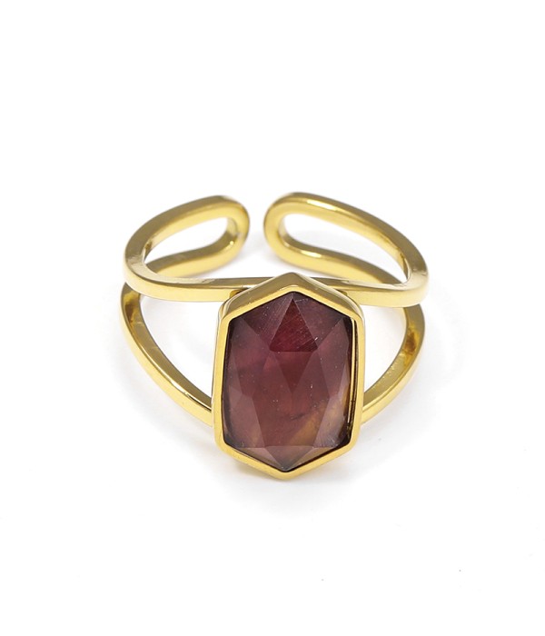 Anillo dorado ajustable con hexágono de piedra natural