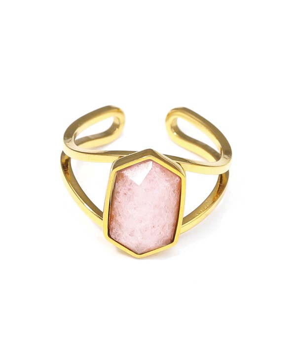 Anillo dorado ajustable con hexágono de piedra natural