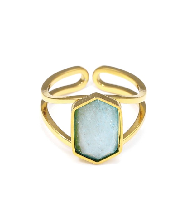 Anillo dorado ajustable con hexágono de piedra natural