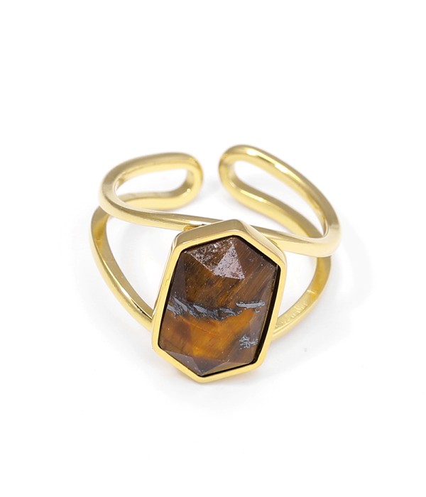 Anillo dorado ajustable con hexágono de piedra natural