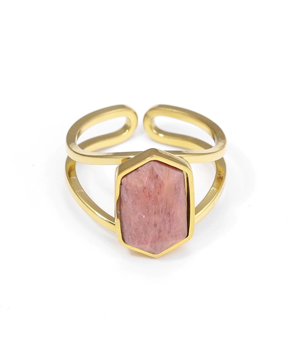Anillo dorado ajustable con hexágono de piedra natural