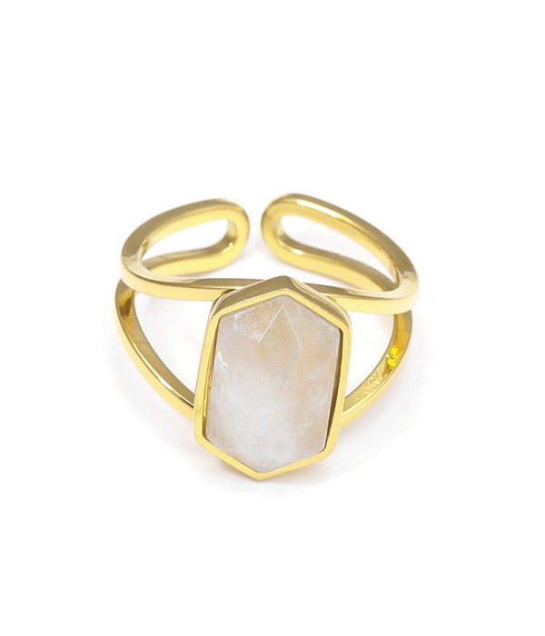Anillo dorado ajustable con hexágono de piedra natural