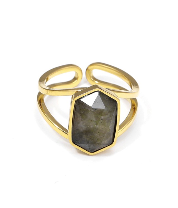 Anillo dorado ajustable con hexágono de piedra natural