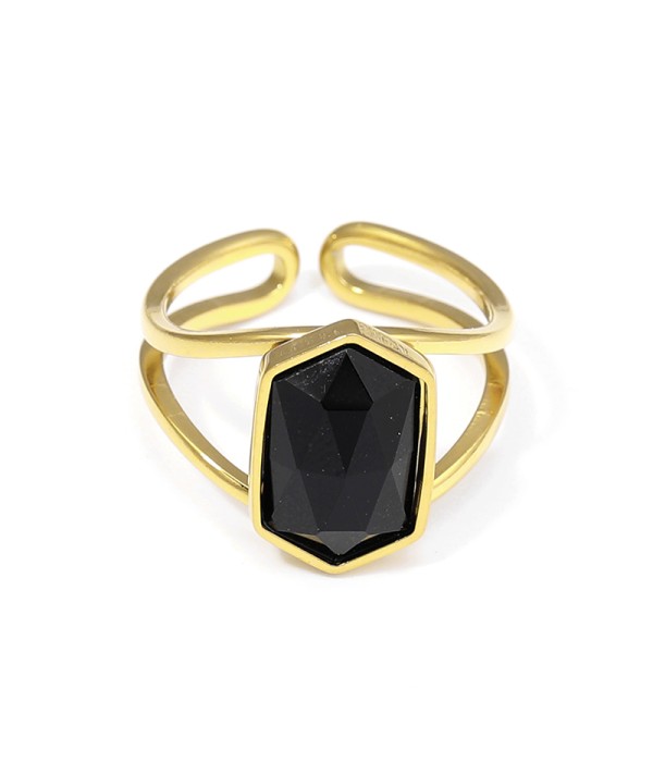 Anillo dorado ajustable con hexágono de piedra natural