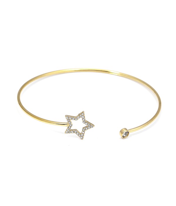 Pulsera rígida dorada con estrella de circonitas