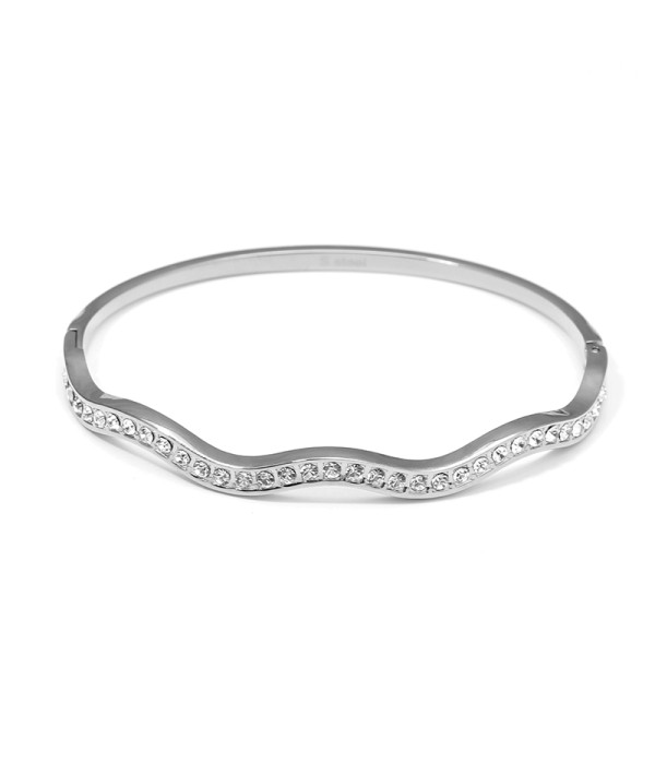 Pulsera rígida plateada con ondas y circonitas