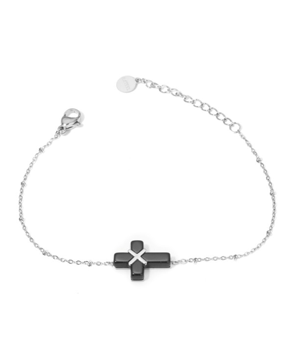 Pulseras plateadas con cruz multicolores