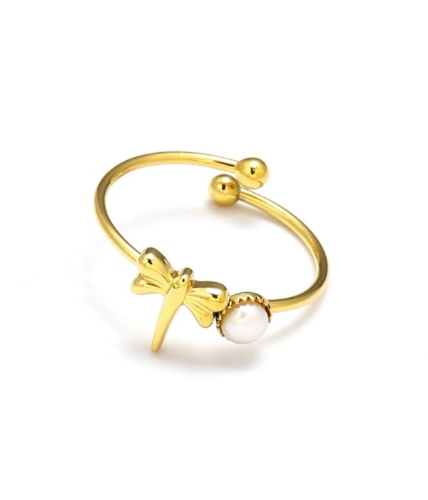 Anillo con perla y libélula