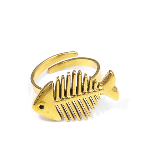 Anillo dorado con diseño de esqueleto de pez
