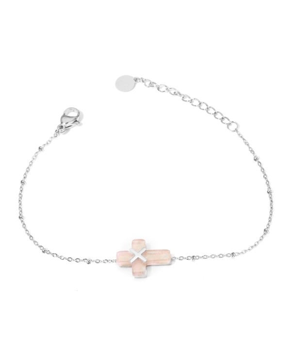 Pulseras plateadas con cruz multicolores