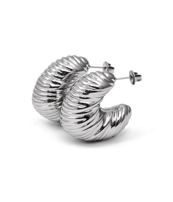 Pendientes de aro plateados con textura acanalada