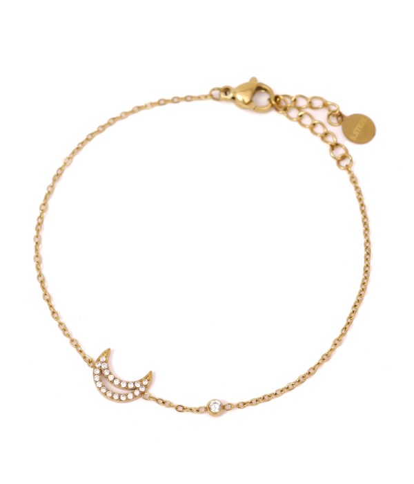 Pulsera dorada con luna de circonitas