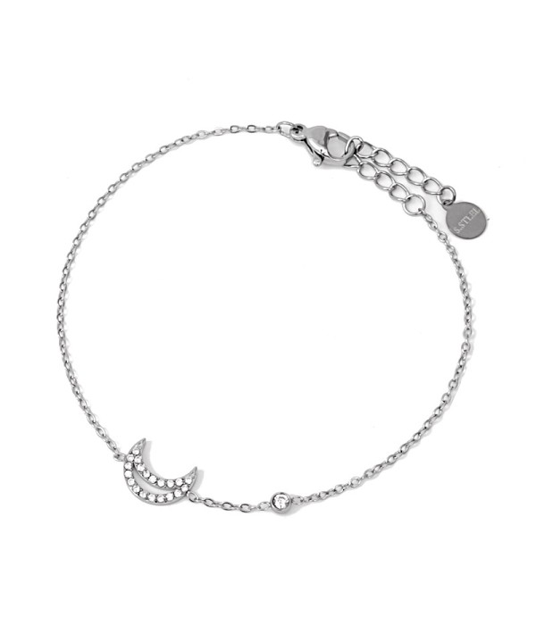 Pulsera plateada con luna de circonitas