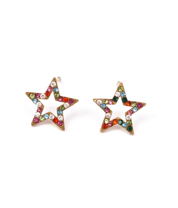 Pendientes de estrella con circonitas de colores