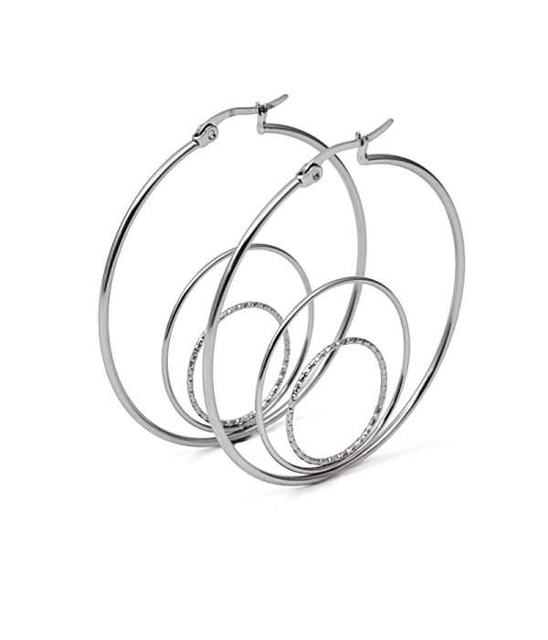 Pendientes plateados de aro múltiple con diseño...